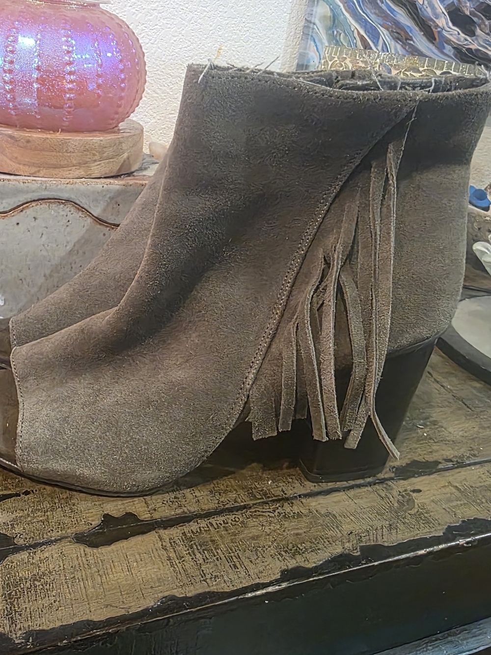 Women’s Suede Fringe Ankle Boots - Taupe